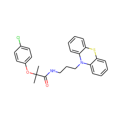 CC(C)(Oc1ccc(Cl)cc1)C(=O)NCCCN1c2ccccc2Sc2ccccc21 ZINC000001896424