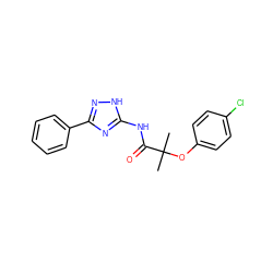 CC(C)(Oc1ccc(Cl)cc1)C(=O)Nc1nc(-c2ccccc2)n[nH]1 ZINC000025157157