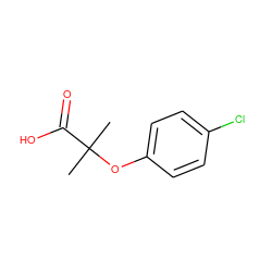 CC(C)(Oc1ccc(Cl)cc1)C(=O)O ZINC000000001187