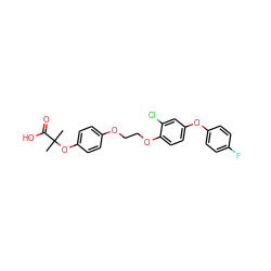 CC(C)(Oc1ccc(OCCOc2ccc(Oc3ccc(F)cc3)cc2Cl)cc1)C(=O)O ZINC000028570968