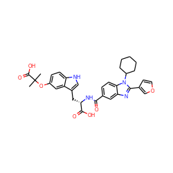 CC(C)(Oc1ccc2[nH]cc(C[C@H](NC(=O)c3ccc4c(c3)nc(-c3ccoc3)n4C3CCCCC3)C(=O)O)c2c1)C(=O)O ZINC000028014560