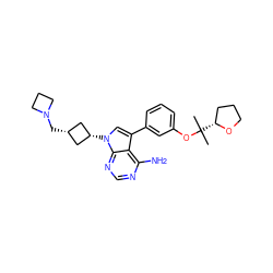 CC(C)(Oc1cccc(-c2cn([C@H]3C[C@@H](CN4CCC4)C3)c3ncnc(N)c23)c1)[C@@H]1CCCO1 ZINC001772627603