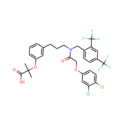 CC(C)(Oc1cccc(CCCN(Cc2ccc(C(F)(F)F)cc2C(F)(F)F)C(=O)COc2ccc(Cl)c(Cl)c2)c1)C(=O)O ZINC000026743888