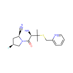 CC(C)(SCc1ccccn1)[C@H](N)C(=O)N1C[C@@H](F)C[C@H]1C#N ZINC000028563090