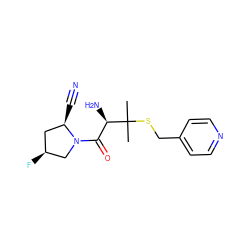 CC(C)(SCc1ccncc1)[C@H](N)C(=O)N1C[C@@H](F)C[C@H]1C#N ZINC000028563089