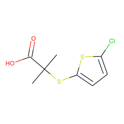 CC(C)(Sc1ccc(Cl)s1)C(=O)O ZINC000035962940