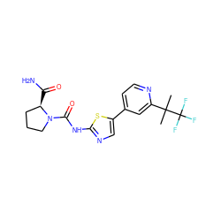 CC(C)(c1cc(-c2cnc(NC(=O)N3CCC[C@H]3C(N)=O)s2)ccn1)C(F)(F)F ZINC000096272374