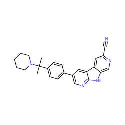 CC(C)(c1ccc(-c2cnc3[nH]c4cnc(C#N)cc4c3c2)cc1)N1CCCCC1 ZINC000200111455