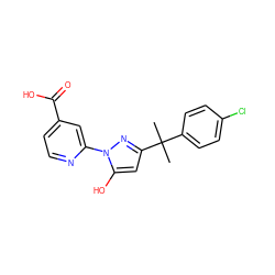 CC(C)(c1ccc(Cl)cc1)c1cc(O)n(-c2cc(C(=O)O)ccn2)n1 ZINC000146777789