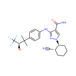 CC(C)(c1ccc(Nc2nn([C@H]3CCCC[C@@H]3C#N)cc2C(N)=O)cc1)[C@@H](O)C(F)(F)F ZINC000221848781