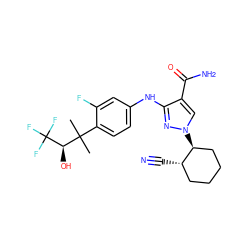 CC(C)(c1ccc(Nc2nn([C@H]3CCCC[C@@H]3C#N)cc2C(N)=O)cc1F)[C@@H](O)C(F)(F)F ZINC000221849170