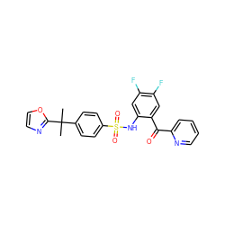 CC(C)(c1ccc(S(=O)(=O)Nc2cc(F)c(F)cc2C(=O)c2ccccn2)cc1)c1ncco1 ZINC000201774668