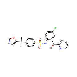 CC(C)(c1ccc(S(=O)(=O)Nc2ccc(Cl)cc2C(=O)c2ccccn2)cc1)c1cnco1 ZINC000653630348