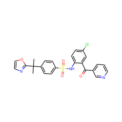 CC(C)(c1ccc(S(=O)(=O)Nc2ccc(Cl)cc2C(=O)c2cccnc2)cc1)c1ncco1 ZINC000113622692