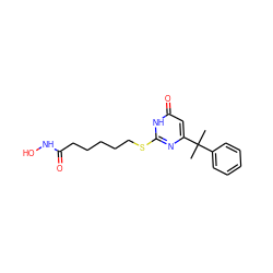 CC(C)(c1ccccc1)c1cc(=O)[nH]c(SCCCCCC(=O)NO)n1 ZINC000029133232