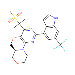 CC(C)(c1nc(-c2cc(C(F)(F)F)cc3[nH]ccc23)nc2c1OC[C@@H]1COCCN21)S(C)(=O)=O ZINC000218304423