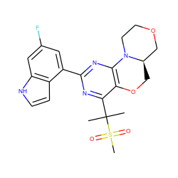 CC(C)(c1nc(-c2cc(F)cc3[nH]ccc23)nc2c1OC[C@@H]1COCCN21)S(C)(=O)=O ZINC000218341469