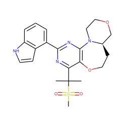 CC(C)(c1nc(-c2cccc3[nH]ccc23)nc2c1OCC[C@@H]1COCCN21)S(C)(=O)=O ZINC000221371957