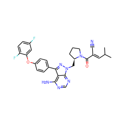 CC(C)/C=C(\C#N)C(=O)N1CCC[C@@H]1Cn1nc(-c2ccc(Oc3cc(F)ccc3F)cc2)c2c(N)ncnc21 ZINC000211008872