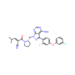 CC(C)/C=C(\C#N)C(=O)N1CCC[C@H]1Cn1nc(-c2ccc(Oc3cccc(F)c3)cc2F)c2c(N)ncnc21 ZINC000149805779