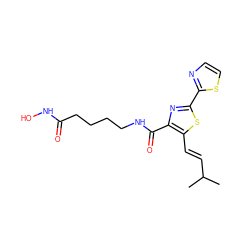 CC(C)/C=C/c1sc(-c2nccs2)nc1C(=O)NCCCCC(=O)NO ZINC000147374848