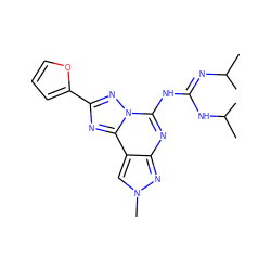 CC(C)/N=C(/Nc1nc2nn(C)cc2c2nc(-c3ccco3)nn12)NC(C)C ZINC000473119743