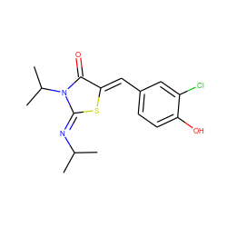 CC(C)/N=C1\S/C(=C\c2ccc(O)c(Cl)c2)C(=O)N1C(C)C ZINC000049069398