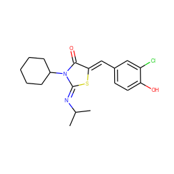 CC(C)/N=C1\S/C(=C\c2ccc(O)c(Cl)c2)C(=O)N1C1CCCCC1 ZINC000049110419