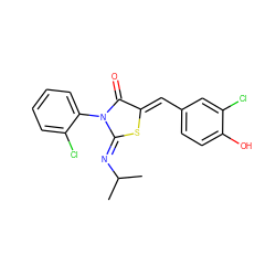 CC(C)/N=C1\S/C(=C\c2ccc(O)c(Cl)c2)C(=O)N1c1ccccc1Cl ZINC000049088179