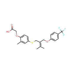 CC(C)=C(COc1ccc(C(F)(F)F)cc1)CSc1ccc(OCC(=O)O)c(C)c1 ZINC000013981358