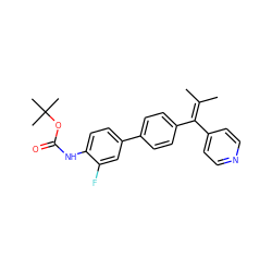 CC(C)=C(c1ccncc1)c1ccc(-c2ccc(NC(=O)OC(C)(C)C)c(F)c2)cc1 ZINC000053314720