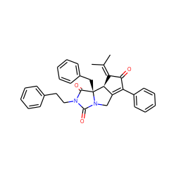 CC(C)=C1C(=O)C(c2ccccc2)=C2CN3C(=O)N(CCc4ccccc4)C(=O)[C@]3(Cc3ccccc3)[C@H]21 ZINC000008021686