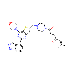 CC(C)=CC(=O)CCC(=O)N1CCN(Cc2cc3nc(-c4cccc5[nH]ncc45)nc(N4CCOCC4)c3s2)CC1 ZINC000095593683