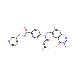 CC(C)=CC(=O)N(Cc1cc2c(=O)n(C)cnc2cc1Cl)c1ccc(C(=O)NCc2cccnc2)cc1 ZINC000072109132