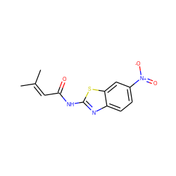 CC(C)=CC(=O)Nc1nc2ccc([N+](=O)[O-])cc2s1 ZINC000000145664