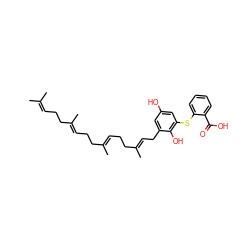 CC(C)=CCC/C(C)=C/CC/C(C)=C/CC/C(C)=C/Cc1cc(O)cc(Sc2ccccc2C(=O)O)c1O ZINC001772575365