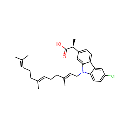 CC(C)=CCC/C(C)=C/CC/C(C)=C/Cn1c2ccc(Cl)cc2c2ccc([C@H](C)C(=O)O)cc21 ZINC000096272094