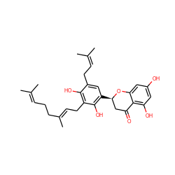 CC(C)=CCC/C(C)=C/Cc1c(O)c(CC=C(C)C)cc([C@@H]2CC(=O)c3c(O)cc(O)cc3O2)c1O ZINC000101151209