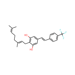 CC(C)=CCC/C(C)=C/Cc1c(O)cc(/C=C/c2ccc(C(F)(F)F)cc2)cc1O ZINC000084669948