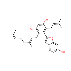 CC(C)=CCC/C(C)=C/Cc1c(O)cc(O)c(CC=C(C)C)c1-c1cc2ccc(O)cc2o1 ZINC000034080896