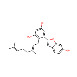 CC(C)=CCC/C(C)=C/Cc1c(O)cc(O)cc1-c1cc2ccc(O)cc2o1 ZINC000001531300