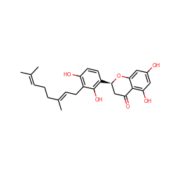 CC(C)=CCC/C(C)=C/Cc1c(O)ccc([C@@H]2CC(=O)c3c(O)cc(O)cc3O2)c1O ZINC000059091391