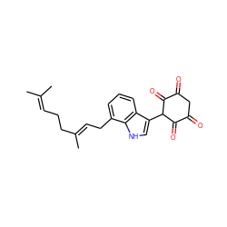 CC(C)=CCC/C(C)=C/Cc1cccc2c(C3C(=O)C(=O)CC(=O)C3=O)c[nH]c12 ZINC000100838393