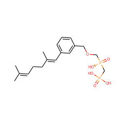 CC(C)=CCC/C(C)=C/c1cccc(COC[P@](=O)(O)CP(=O)(O)O)c1 ZINC000027654886