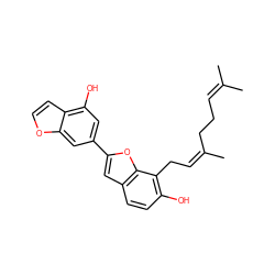 CC(C)=CCC/C(C)=C\Cc1c(O)ccc2cc(-c3cc(O)c4ccoc4c3)oc12 ZINC000653846206