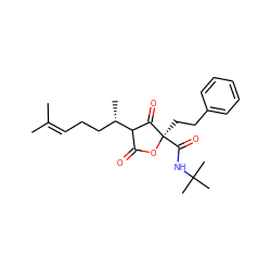 CC(C)=CCC[C@H](C)C1C(=O)O[C@](CCc2ccccc2)(C(=O)NC(C)(C)C)C1=O ZINC000026837674