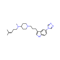 CC(C)=CCCN(C)C1CCN(CCCc2c[nH]c3ccc(-n4cnnc4)cc23)CC1 ZINC000013802509