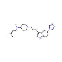 CC(C)=CCN(C)C1CCN(CCCc2c[nH]c3ccc(-n4cnnc4)cc23)CC1 ZINC000013802507