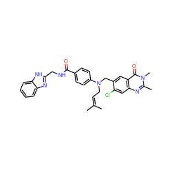 CC(C)=CCN(Cc1cc2c(=O)n(C)c(C)nc2cc1Cl)c1ccc(C(=O)NCc2nc3ccccc3[nH]2)cc1 ZINC000072108763