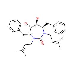 CC(C)=CCN1C(=O)N(CC=C(C)C)[C@H](Cc2ccccc2)[C@H](O)[C@@H](O)[C@H]1Cc1ccccc1 ZINC000013604434